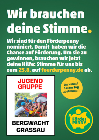 Förderpenny - jetzt täglich für die Jugendgruppe der Bergwacht Grassau abstimmen Förderpenny - jetzt täglich für die Jugendgruppe der Bergwacht Grassau abstimmen